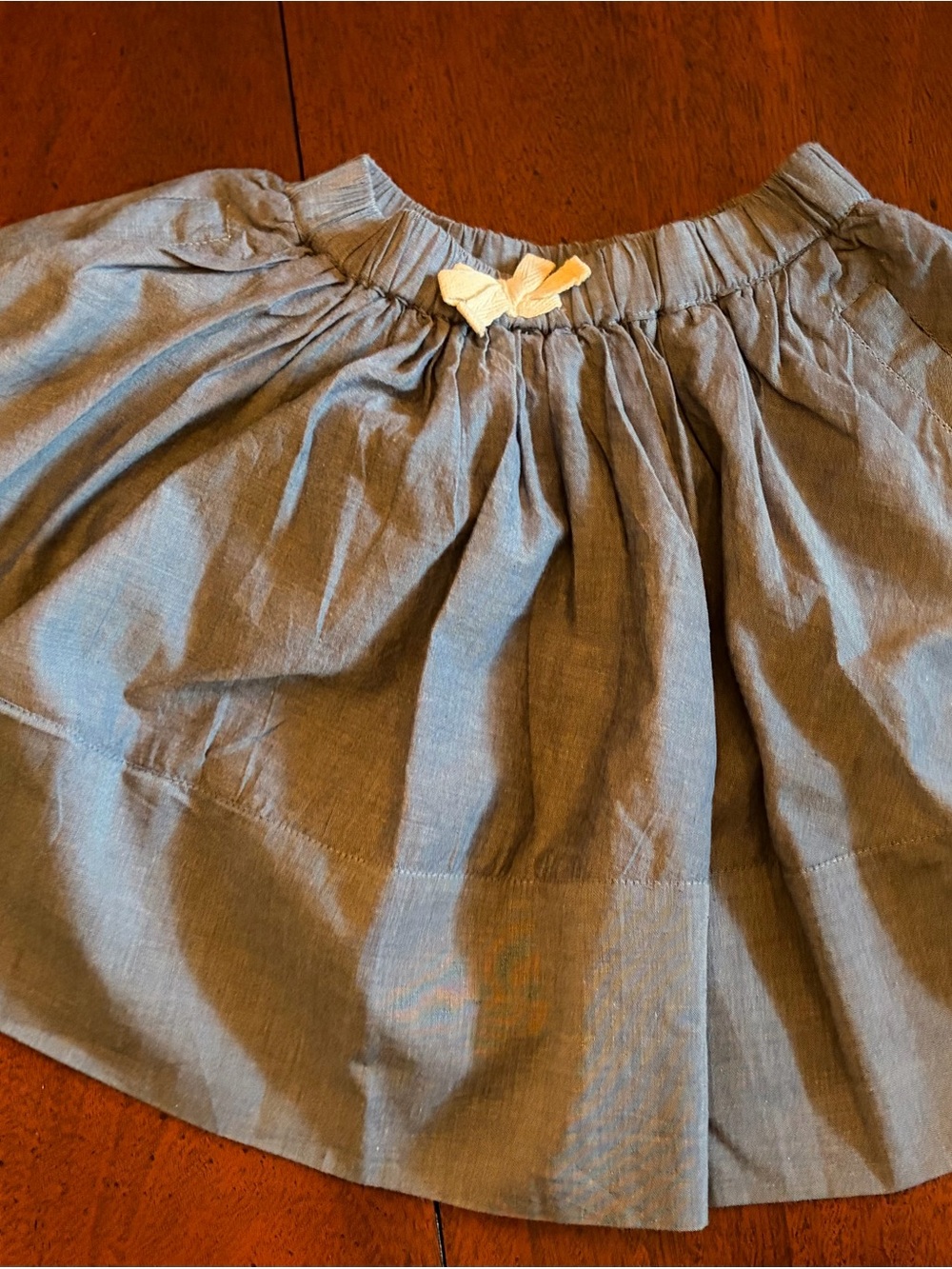 Garnet Hill Chambray Gathered Girls' Skirt with Cream Bow